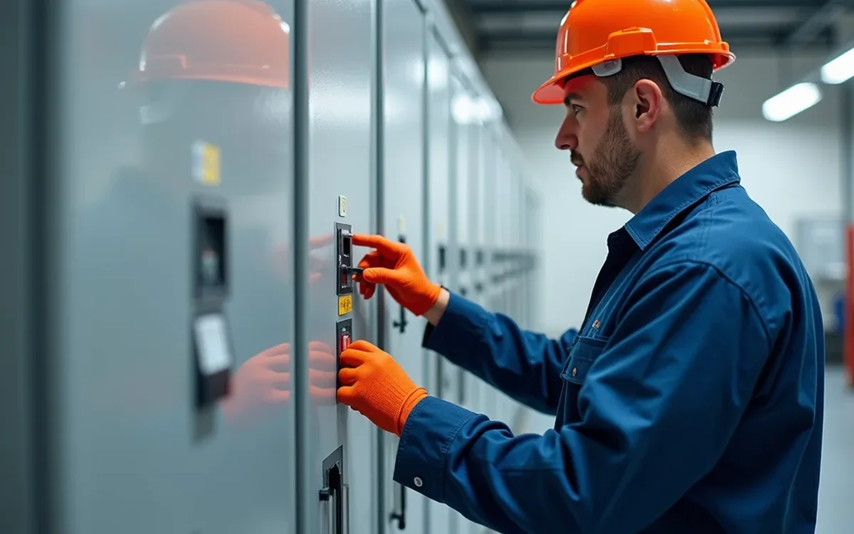 A CEG electrician servicing commercial switchgear